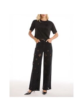 The Noli Shop Kaia Denim Pearl Embroidered Jeans Black Women’s Size 29